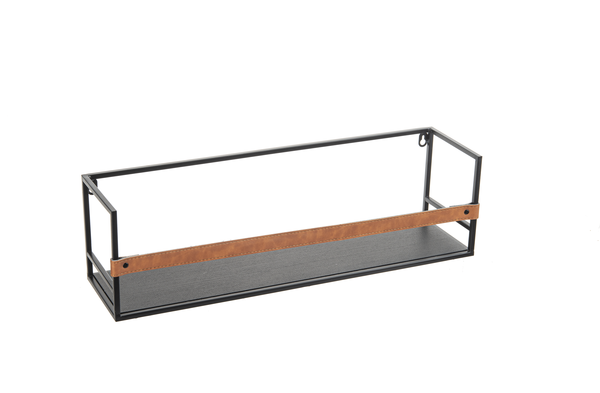 Metal Wall Shelf with Faux Leather Detail
