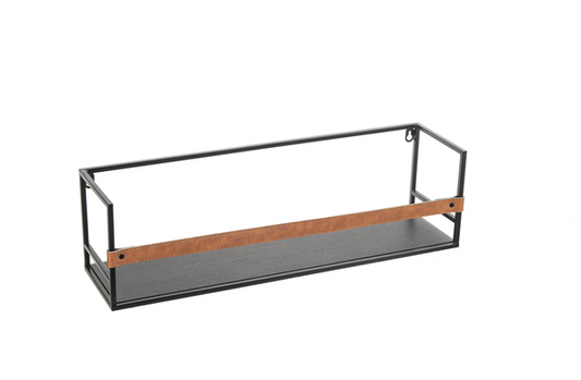 Metal Wall Shelf with Faux Leather Detail