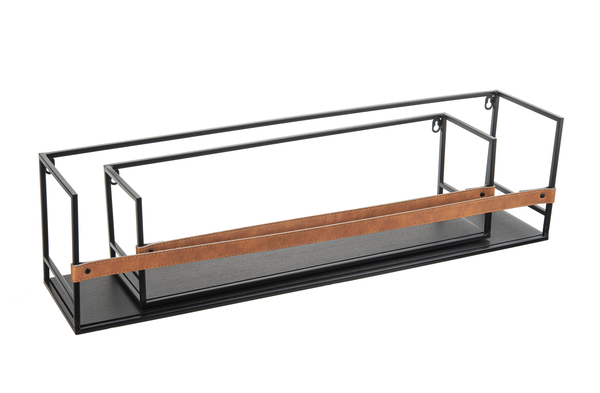 Metal Wall Shelf with Faux Leather Detail