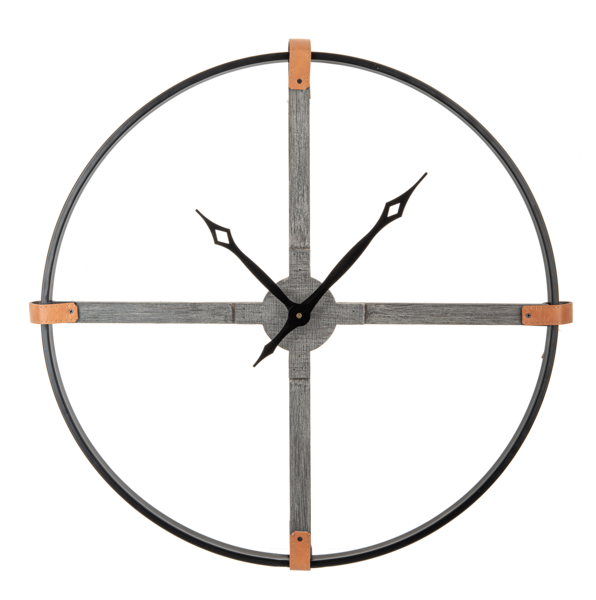Round Wall Clock with Faux Leather Detail
