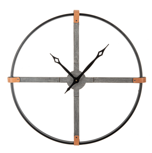 Round Wall Clock with Faux Leather Detail