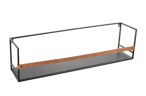 Metal Wall Shelf with Faux Leather Detail