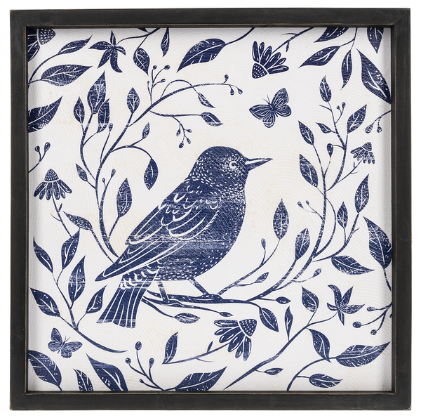 Textured Blue & White Bird Wall Decor