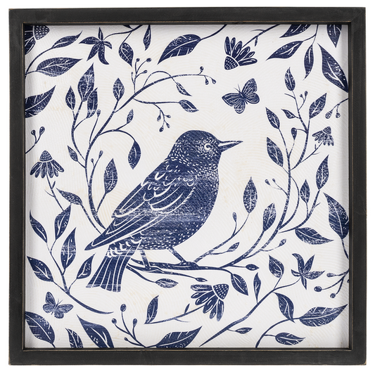 Textured Blue & White Bird Wall Decor
