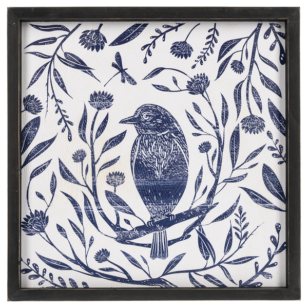 Textured Blue & White Bird Wall Decor