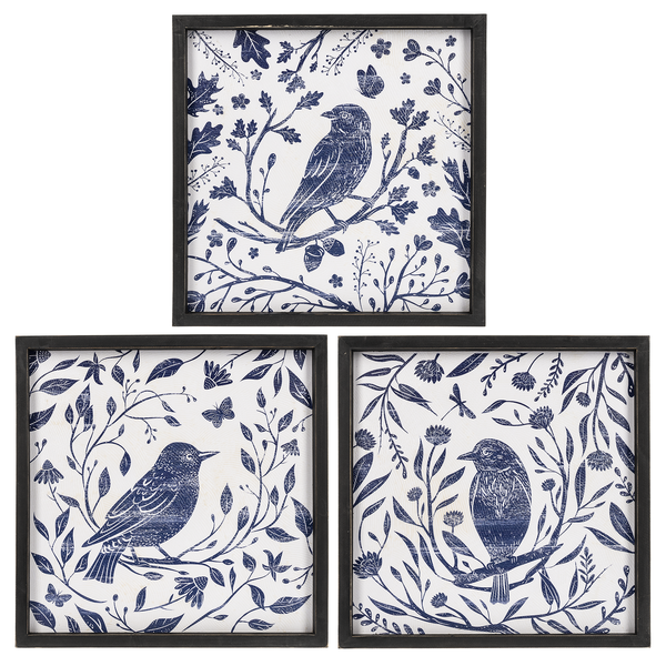 Textured Blue & White Bird Wall Decor
