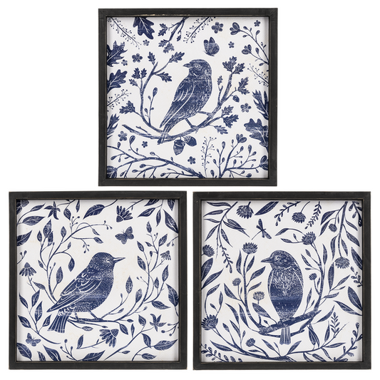 Textured Blue & White Bird Wall Decor
