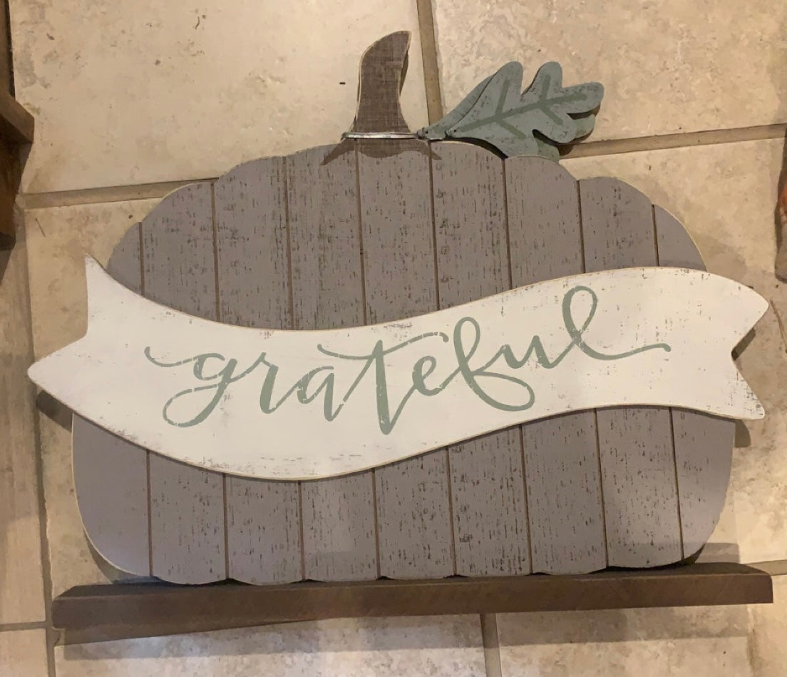 Grateful Pumpkin Wooden Sign