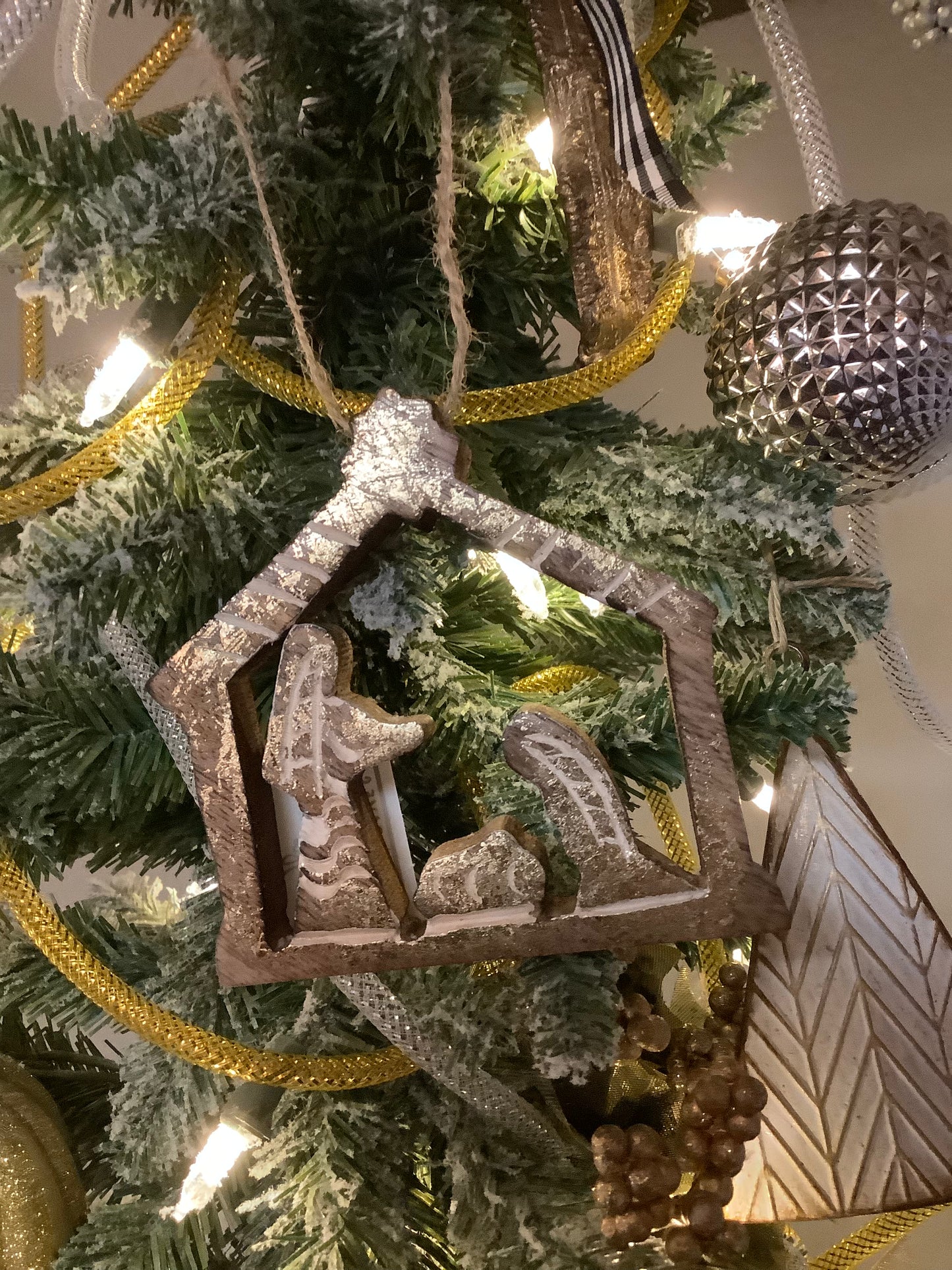 Gold Wooden Nativity Ornament