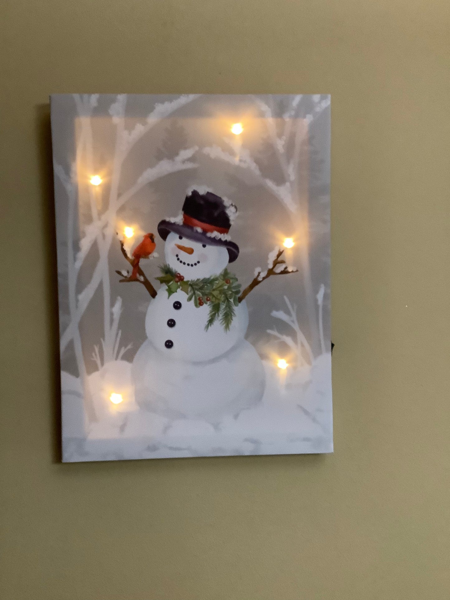 Lightup Snowman with Cardinal Wallhanging