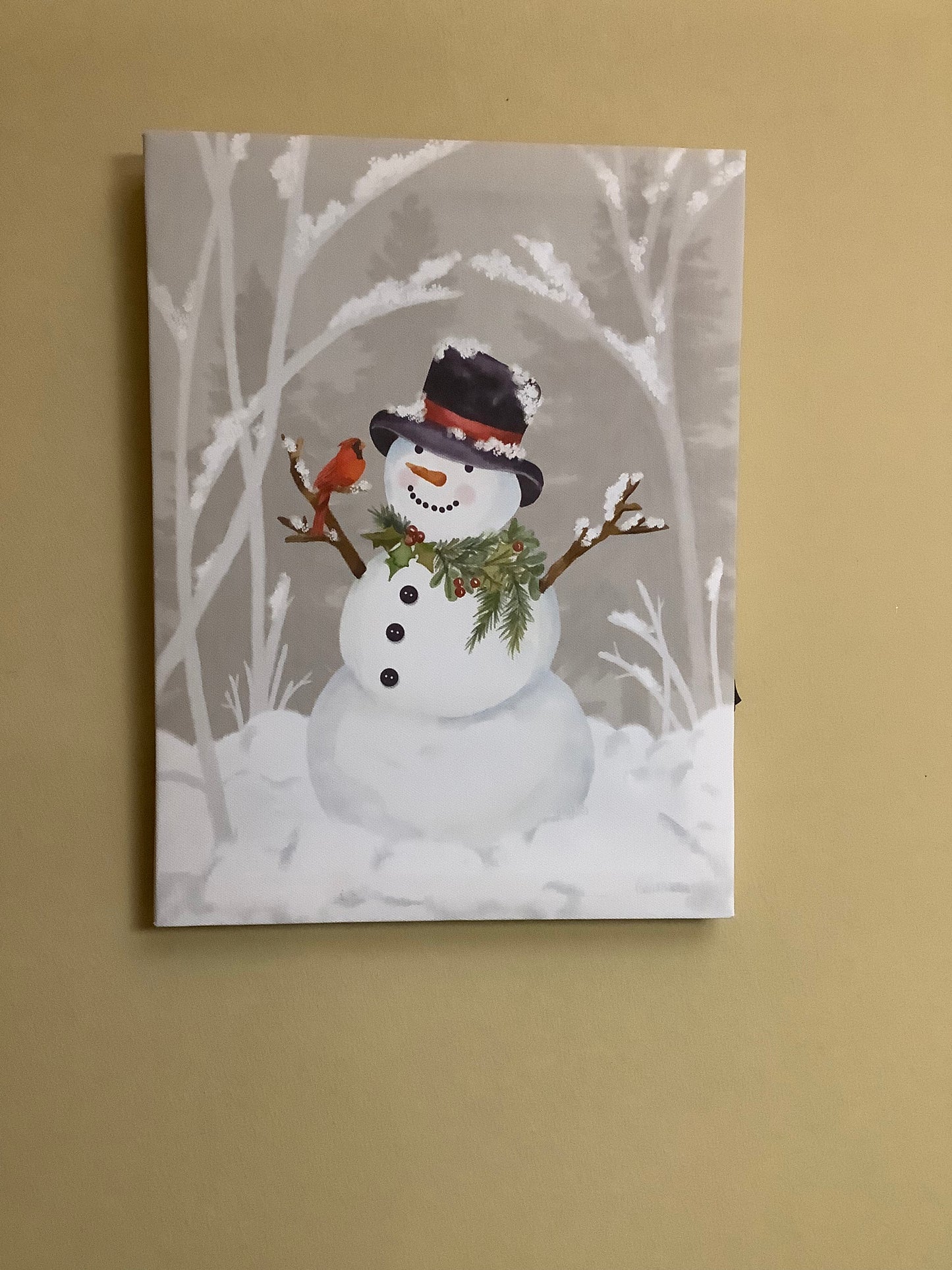 Lightup Snowman with Cardinal Wallhanging