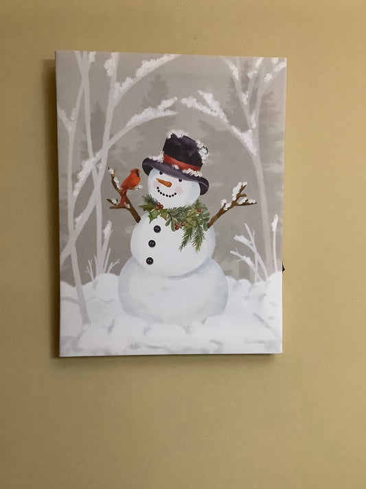 Lightup Snowman with Cardinal Wallhanging