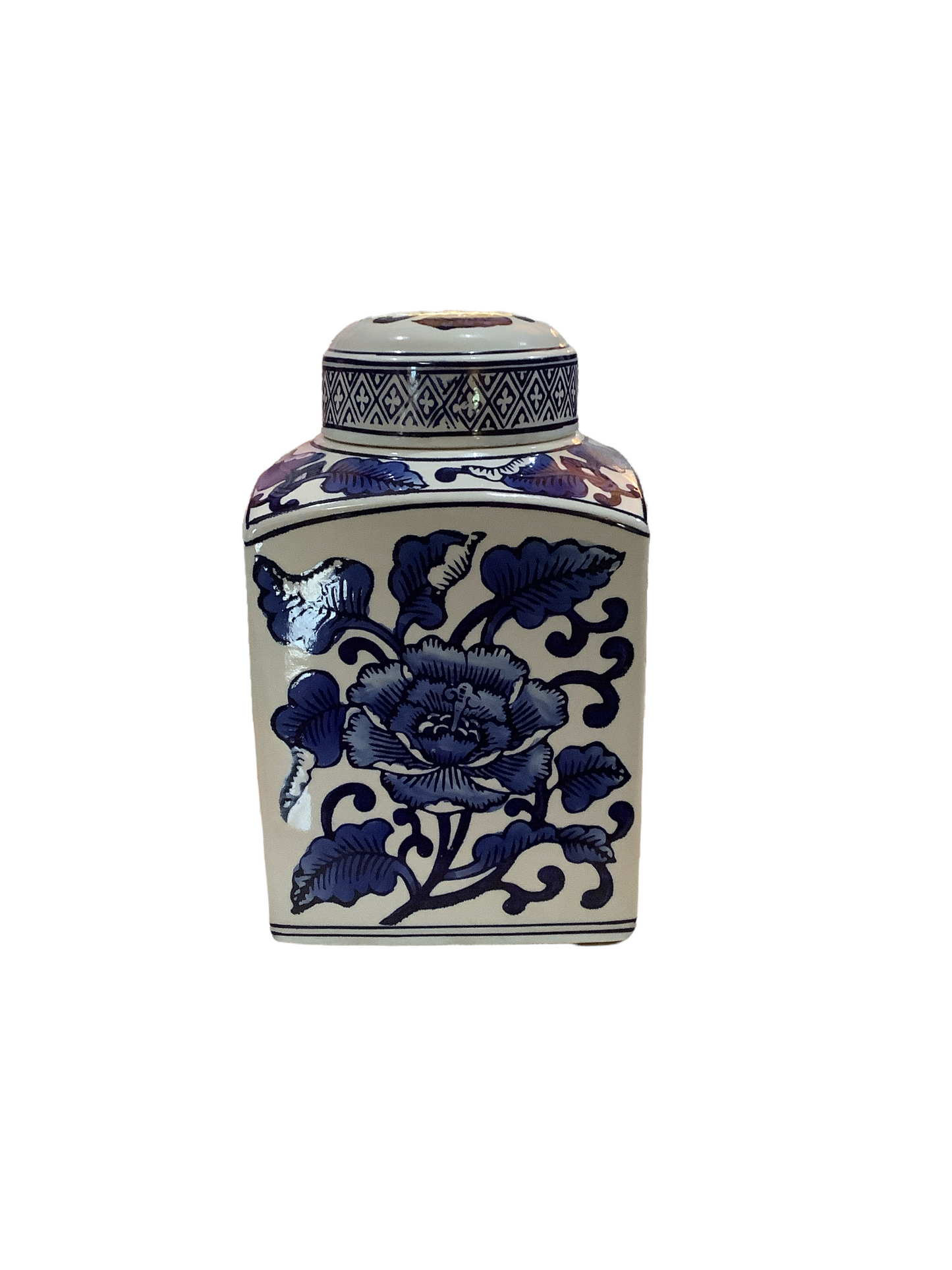 Hand Painted Cream & Blue Canister
