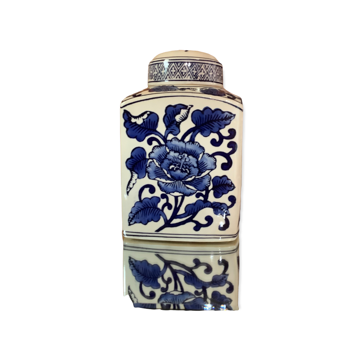 Hand Painted Cream & Blue Canister