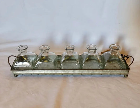 Metal Tray w/ Glass Vases