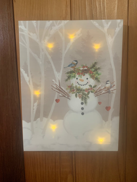 Light-up Snowman with Hearts Wallhanging