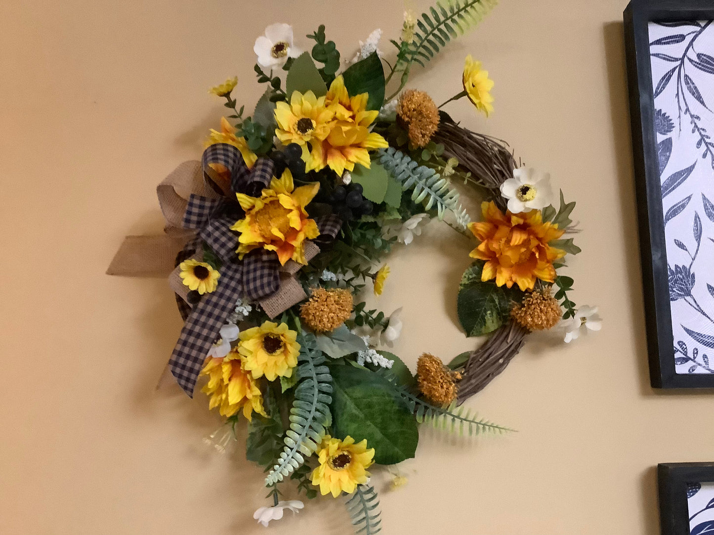 Sunflower Wreath with Blue Bow