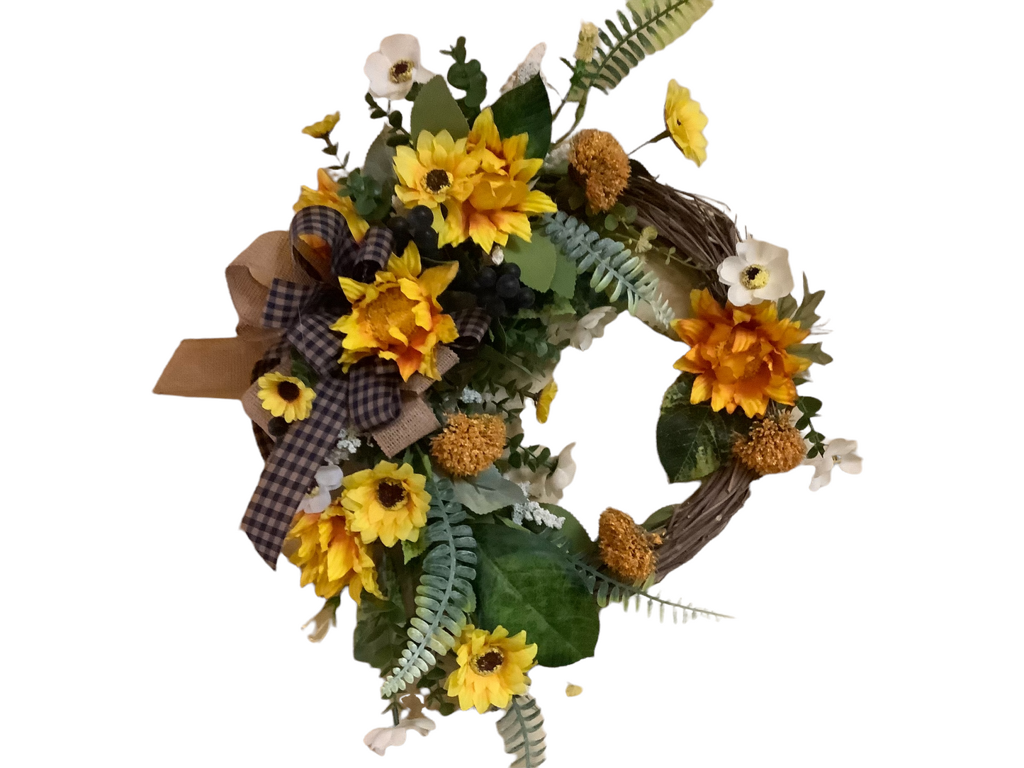 Sunflower Wreath with Blue Bow